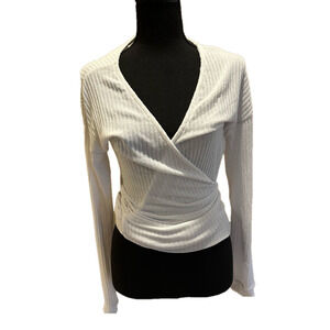 NWT WST CST WHITE RIBBED WRAP SWEATER